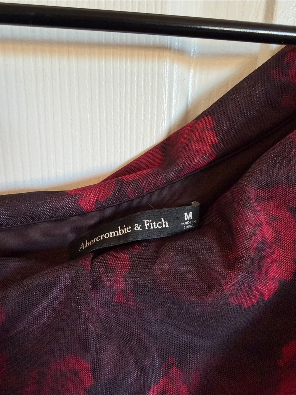 Abercrombie & Fitch Burgundy Floral Ruched Off-Shoulder Long Sleeve Maxi Dress